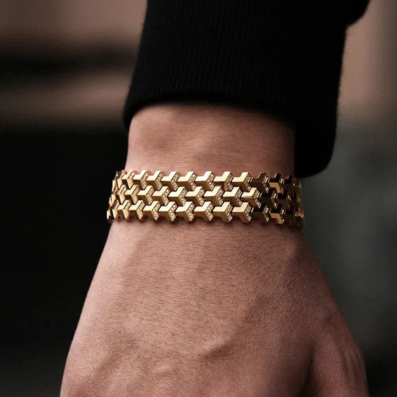 Custom 18K Gold Triple Row Armor Bracelet