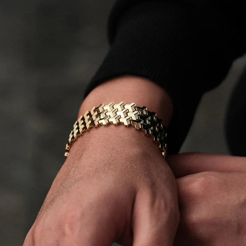 Custom 18K Gold Triple Row Armor Bracelet